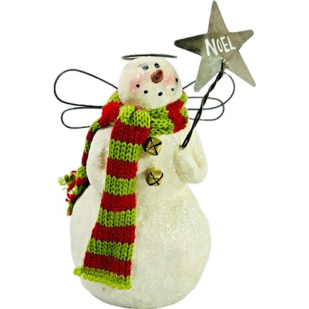 Primitive Noel Snowman Angel with Scarf Metal Star Wire Angel Wings and Halo